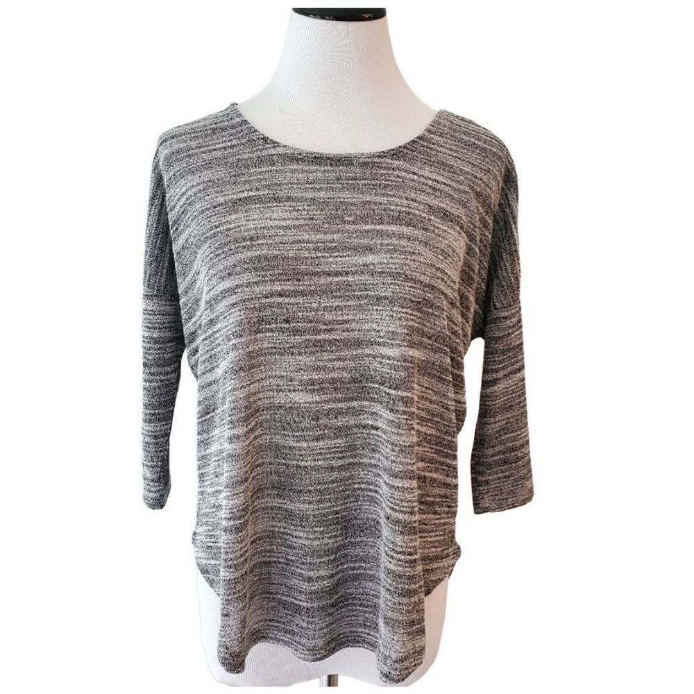 Olive & Oak Hi-Low 3/4 Sleeve Top Sheer Dolman Tunic Small Black White